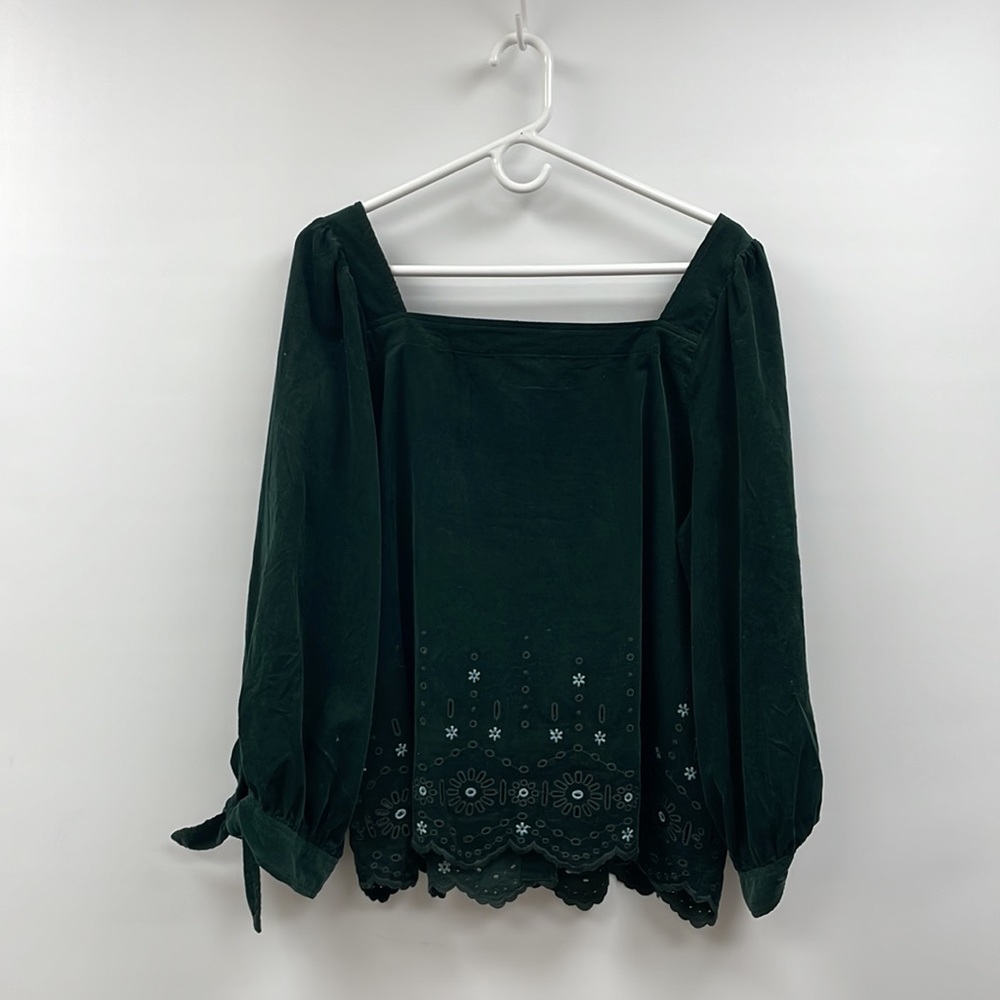 Madewell Dark Green Square-Neck Puff Sleeve Blouse - Picture 7 of 11
